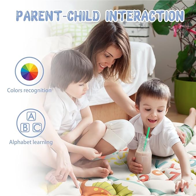 Baby Play Mat 71" X 59" Playpen Mat Upgraded Thicken Baby Floor Play Mat Non-Slip Cushioned Crawling Mat Waterproof Activity Playmats for Babies Toddlers Infants (71X59, Letter Dino)-CubbioJoy