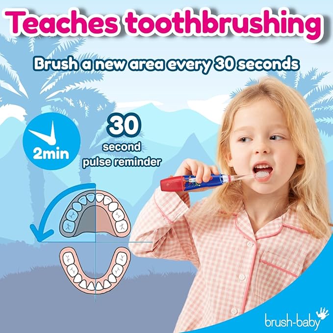 Brush‑Baby - KidzSonic Dinosaur Kids Electric Toothbrush for Ages 3+ with Disco LED Lights, Gentle Sonic Vibrations, 2-Minute Smart Timer & 30‑Second Pulse Reminders – AAA Battery Included-CubbioJoy
