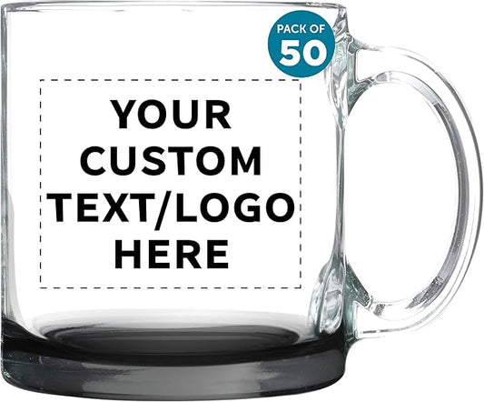 Custom Libbey Clear Glass Coffee Mugs 13 oz. Set of 50, Personalized Bulk Pack - Perfect for Coffee, Tea, Espresso, Hot Cocoa, Other Beverages - Black Bottom-CubbioJoy