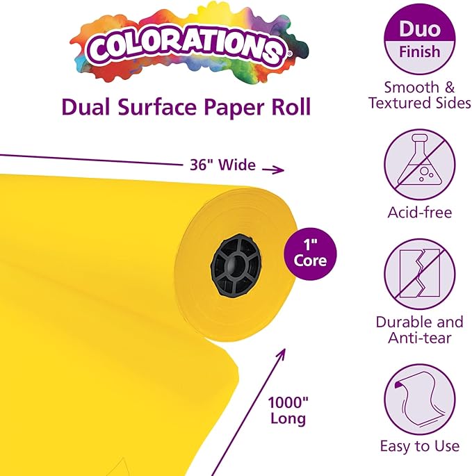 Colorations Dual Surface Paper Roll Classroom Supplies for Arts and Crafts Yellow (36" x 1000') (Item # DSYE)-CubbioJoy