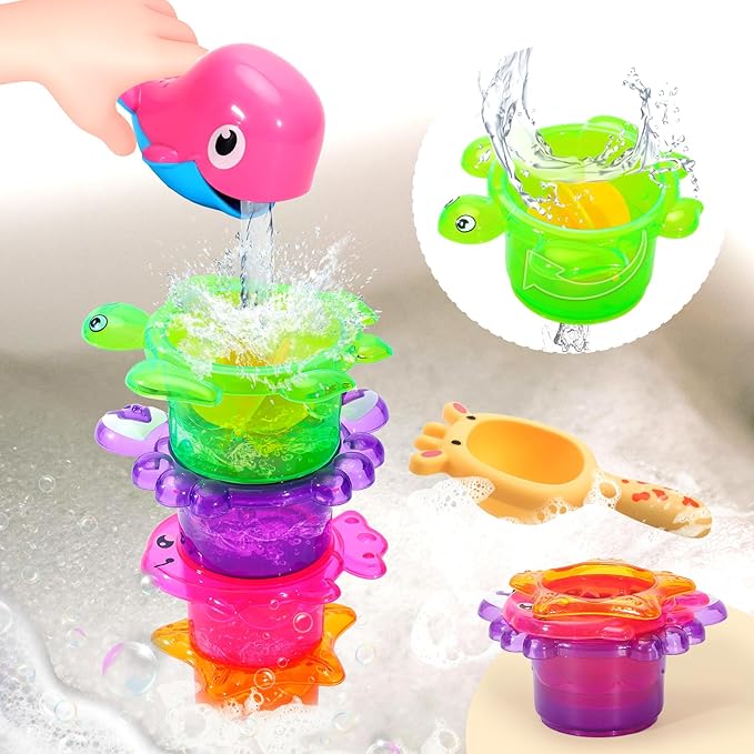 Bath Toys for 12 24 36 Months Babies, Bathtub Toys for Toddlers Kids Ages 1-3, 4-8, Waterfall Bath Toys for Boys and Girls, Small-CubbioJoy