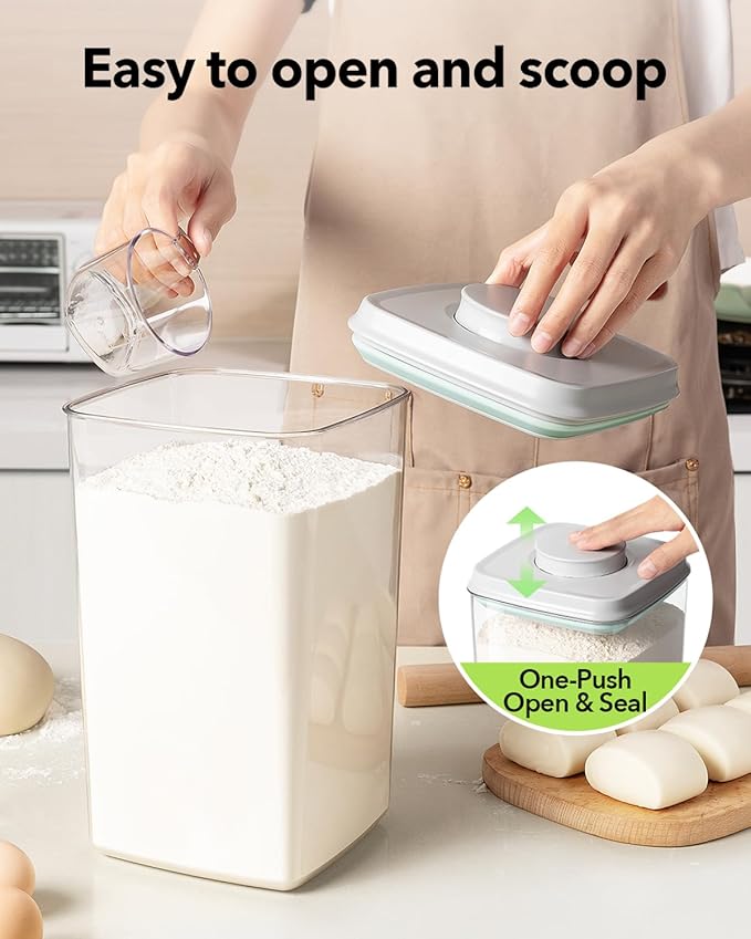 Ankou Airtight Food Storage Container with Pop Lid & 130ml Scoop, 4L/4.2qt *2 BPA-Free Cereal, Rice, Flour, Pasta & Snack Container, Stackable & Durable,Kitchen Pantry Organizer-CubbioJoy