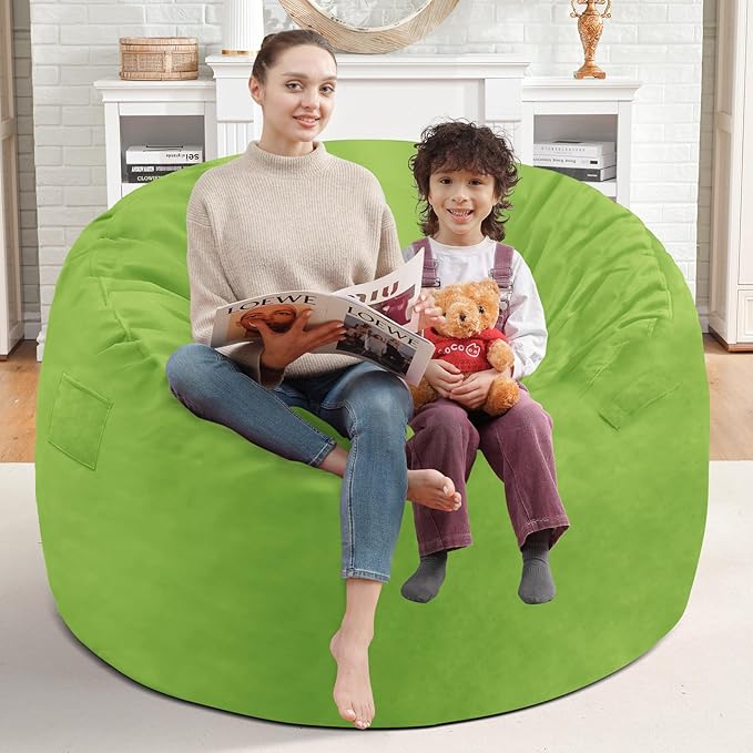 3FT Bean Bag Chair, Comfy Bean Bag Chairs with Memory Foam Filled, Fluffy Beanbag Sofa with Dutch Velvet Cover, Round BeanBag Chairs for Living Room, Playroom - Lime-CubbioJoy