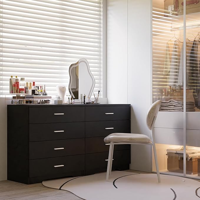 Dresser with Power Outlets Wooden 4 Drawer Dresser with USB and Type C Port Chest of Drawers for Bedroom Tall Black Organizer Storage for Living Room Hallway Closet-CubbioJoy