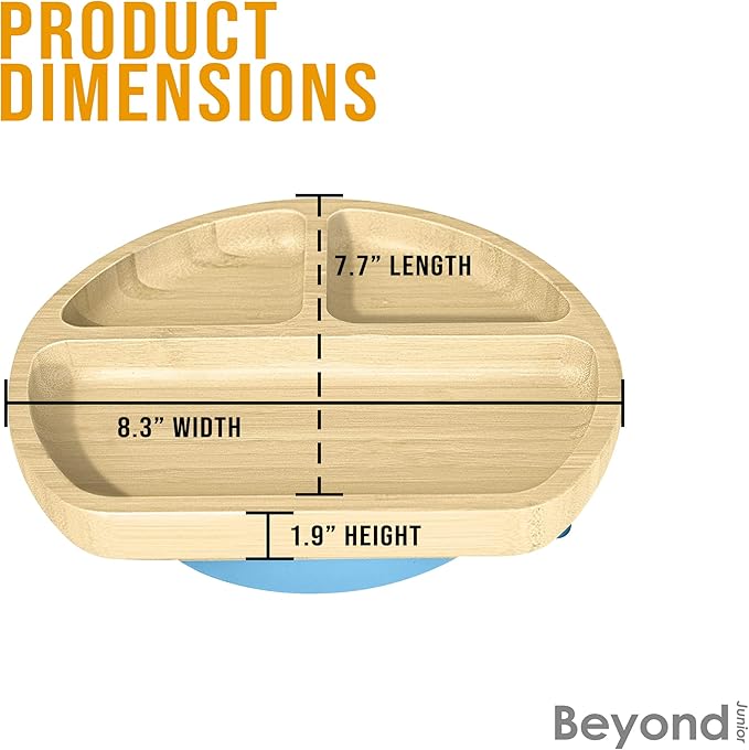 Abiie Octopod Bamboo Dish - Kids Plates for 4 months and up, 3-Compartment Baby Plates with Suction, Triangle Bamboo Baby Plate, Mess-Free Toddler Suction Plates, Baby Feeding Supplies, 8.3x1.9x7.7 in-CubbioJoy