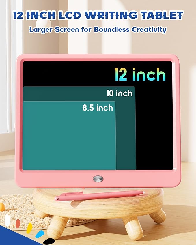 Bravokids 12 Inch LCD Writing Tablet for 3 Year Olds - Electronic Drawing Pad and Doodle Board as Educational Birthday Gifts for Girls and Boys (Pink)-CubbioJoy