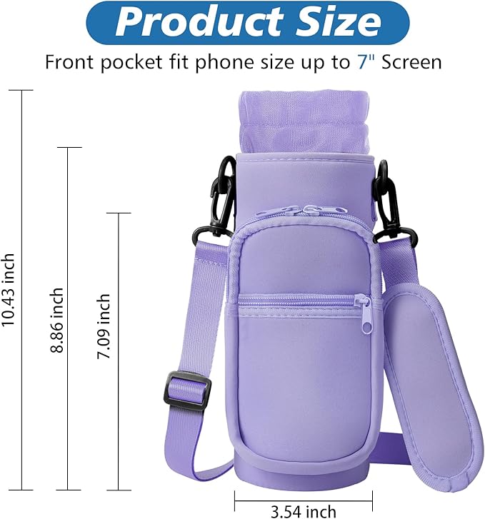 32 40 oz Water Bottle Carrier with Strap, Neoprene Water Bottle Sleeve Bag with 2 Pockets Insulated Flask Sling Holder for Walking Hiking Gym-CubbioJoy