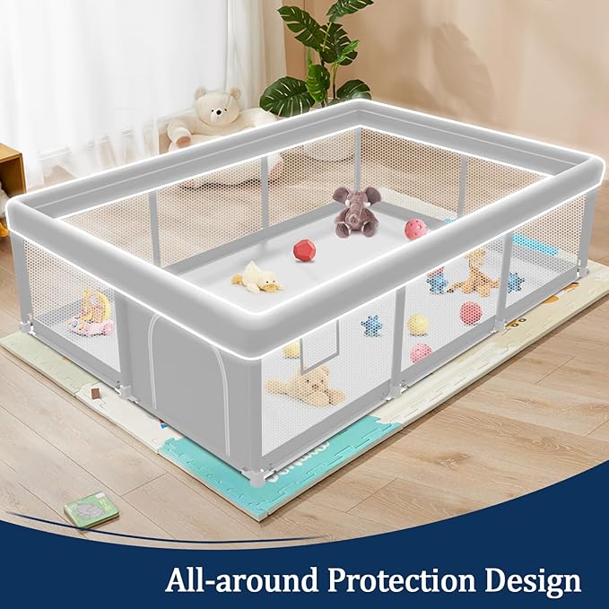 Baby Playpen 74x50 Inch, Playpen for Babies and Toddlers, Play Pen Indoor & Outdoor Active Center, Sturdy Safety Playard with Anti Slip Suction Cups, Skin-Friendly Fabric, Large Space Baby Fence-CubbioJoy