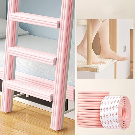 Bunk Bed Ladder Pads,Self-Adhesive Bunk Bed Ladder Cover Foam Padding,Traction Treads for Stair Steps,Soft Extra-Wide Edge Protector,Furniture 6.5 Ft Pink-CubbioJoy