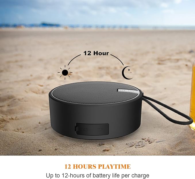 INSMY C12 IPX7 Waterproof Shower Bluetooth Speaker, Portable Small Speaker, Speakers Bluetooth Wireless Loud Clear Sound Support TF Card Suction Cup for Kayak Canoe Beach Gift (Black)-CubbioJoy