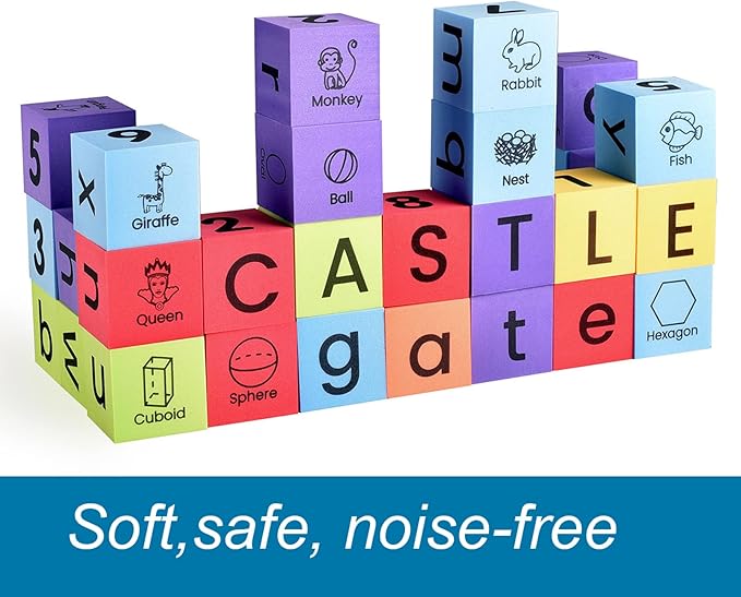 BOHS Foam Learning Blocks - Number,Alphabet,Shapes,Sight Words - Quiet,Safe and Soft Stacking Toys for Toddlers,30pcs,1.96 in(5cm)/Piece-CubbioJoy