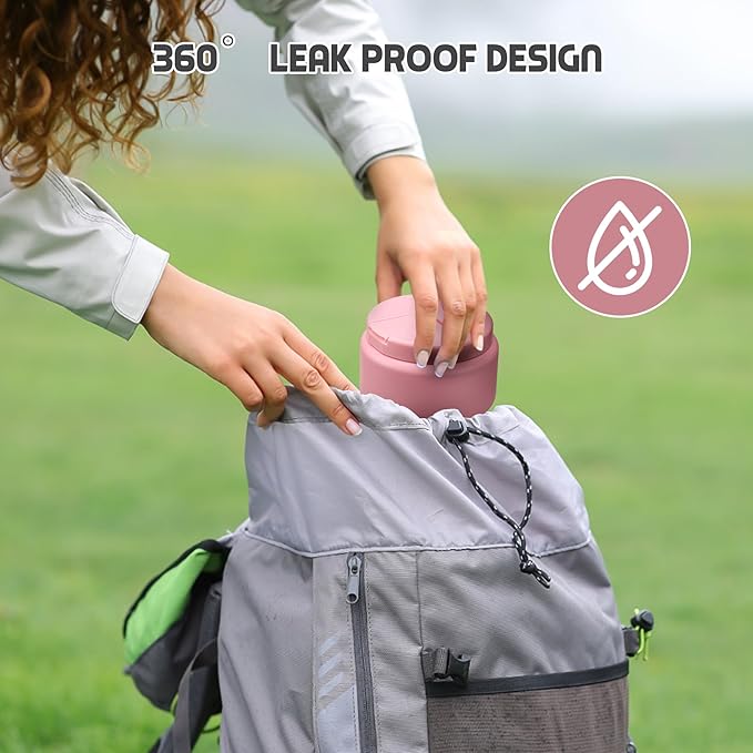 13.5oz Soup Thermo for Hot Food Kids with Buckle Lid Insulated Vacuum Food Jar Wide Mouth Leakproof Stainless Steel Lunch Container- Pink-CubbioJoy