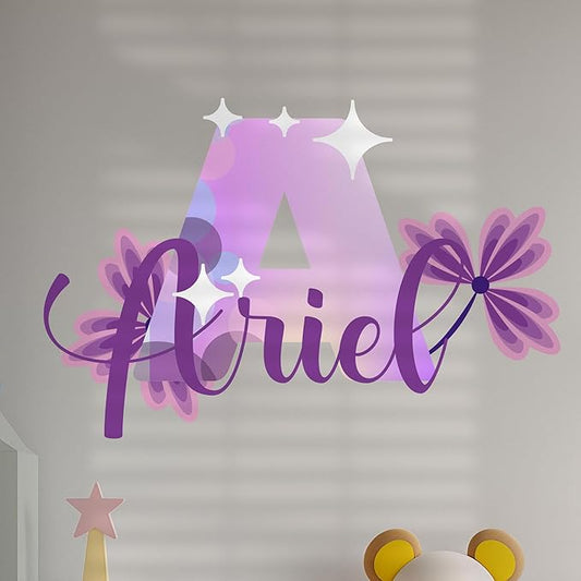 CRYPTONITE Custom Stickers Name Wall Decor with Purple Flower | Custom Name & Initial for Purple Wall Decor | Flower Wall Decals for Bedroom Decor I Custom Decal for Baby Girl Nursery Decor(E. Floral)-CubbioJoy