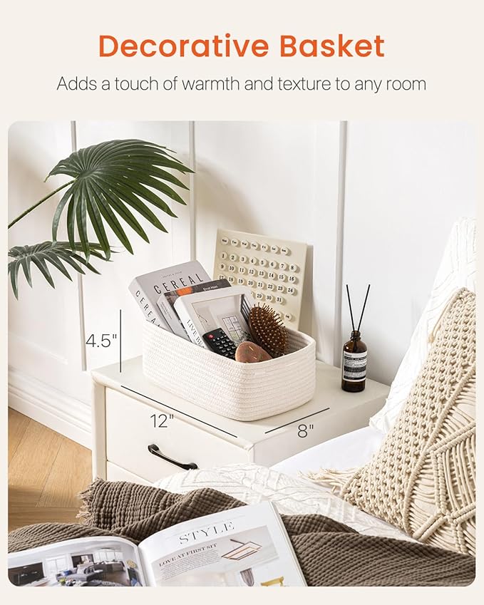 KALLAX Small Woven Basket, 12 x 8 x 4.5 Inches, Storage Basket for Organizing, Cute Small Rope Shelf Closet Cube Storage Bins Baskets for Shelves, Dog Toy Gift Baskets Empty, 3 Packs, Off White-CubbioJoy