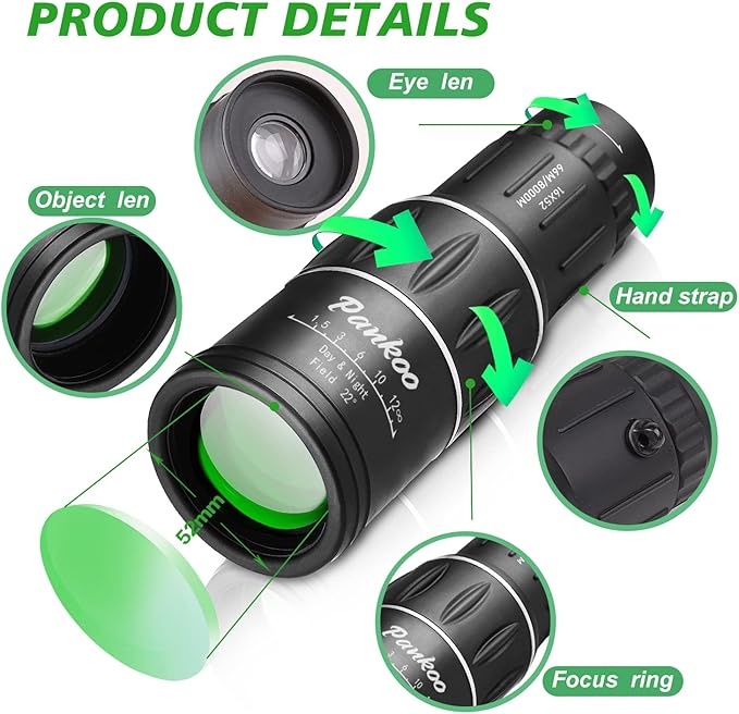 16X52 Monocular Telescope High Powered for Adults, 2023 Power Prism Compact Monoculars for Adults,HD Monocular Scope for Gifts, Outdoor Activity,Bird Watching,Hiking,Concert,Travelling-CubbioJoy
