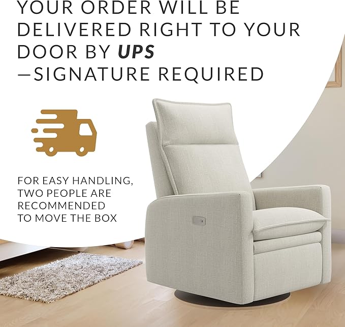 Arya Modern Nursery Chair Glider Recliner with 180° Swivel - Cozy Motorized Reclining Nursing Chair with USB Ports, Gentle Motion, Ergonomic Design, Canadian-Made (Ivory/Nubia Fabric)-CubbioJoy