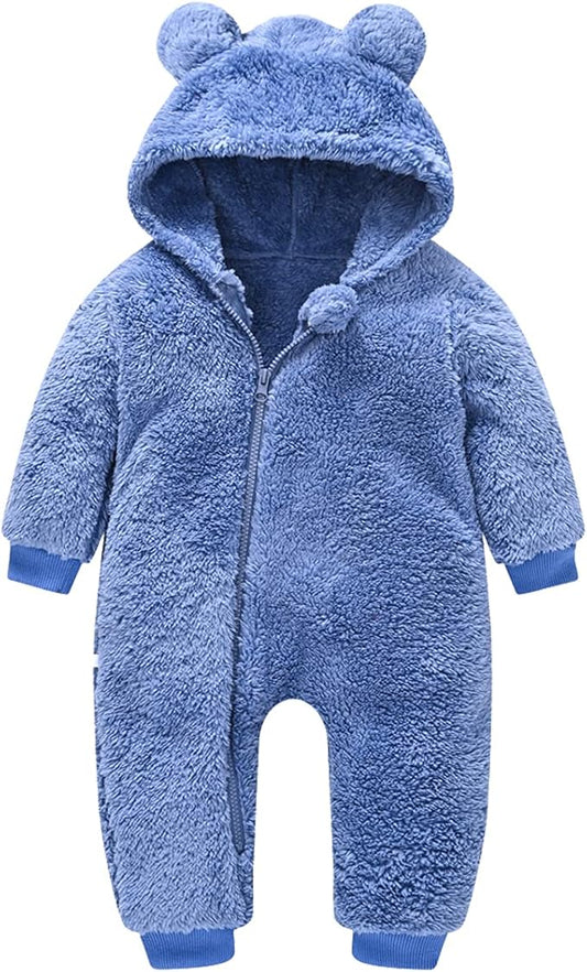 Baby Fleece Jumpsuits Infant Bear Ear Snowsuit Newborn Hooded Romper Warm Coat-CubbioJoy