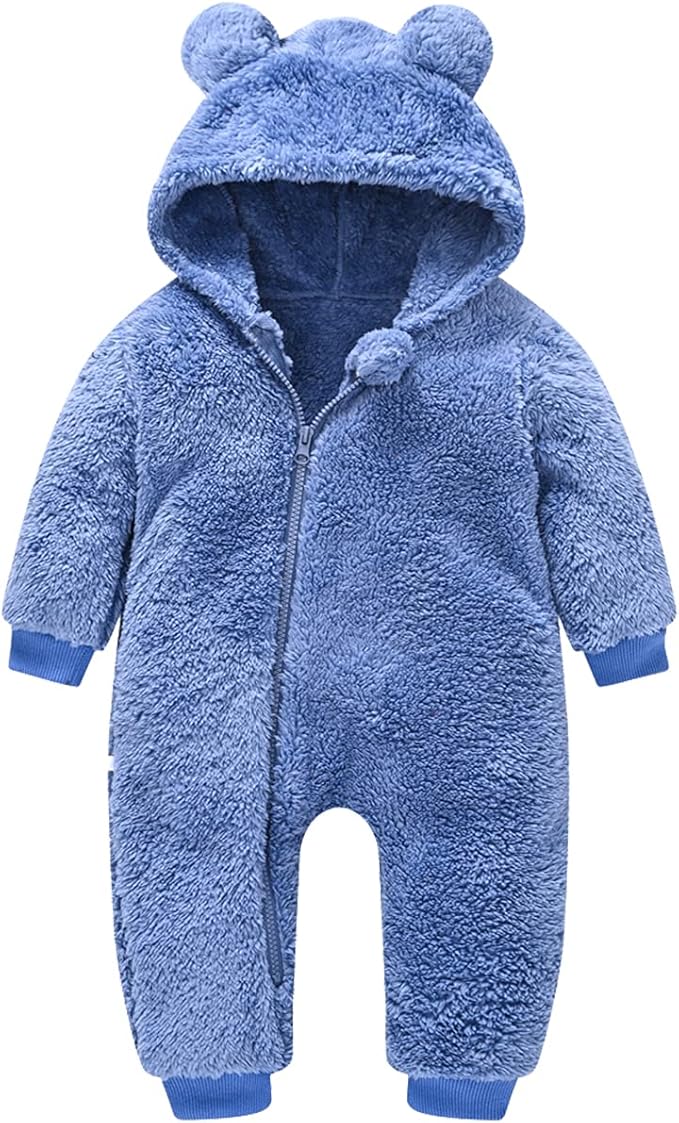 Baby Fleece Jumpsuits Infant Bear Ear Snowsuit Newborn Hooded Romper Warm Coat-CubbioJoy