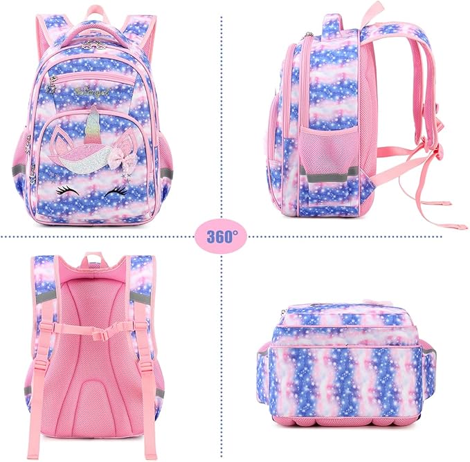 Cusangel Girls Backpack with Lunch Box Pencil Case,Cute Multi Compartment Preschool Elementary Primary Backpack for Girls Sky Unicorn 3pcs Backpack for Girls-CubbioJoy