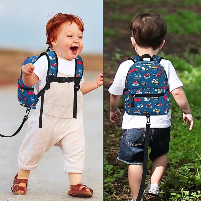 Accmor Toddler Backpack with Leash, Cute Baby Backpack with Anti Lost Wrist Link, Mini Kids Backpack Leash Walking Harness for Travel, Adjustable Excavator Backpack Tether for Boys Girls Ages 1-3-CubbioJoy