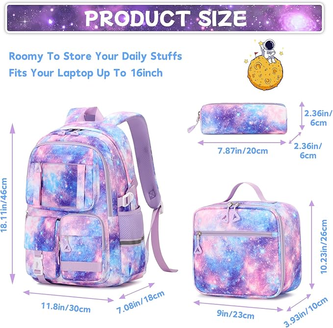 Backpack for Girls 3pcs Set Kids Backpack with Lunch Box Students Kawaii Book Bag for Elementary Primary Middle School Bags - Ita Backpack - Galaxy-CubbioJoy