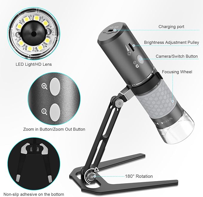 4K 3840x2160p WiFi Digital Microscope for iPhone Android Phone and Windows Mac PC, Wireless Handheld Microscope Camera, Portable Microscope with Metal Stand for Adults and Kids-CubbioJoy