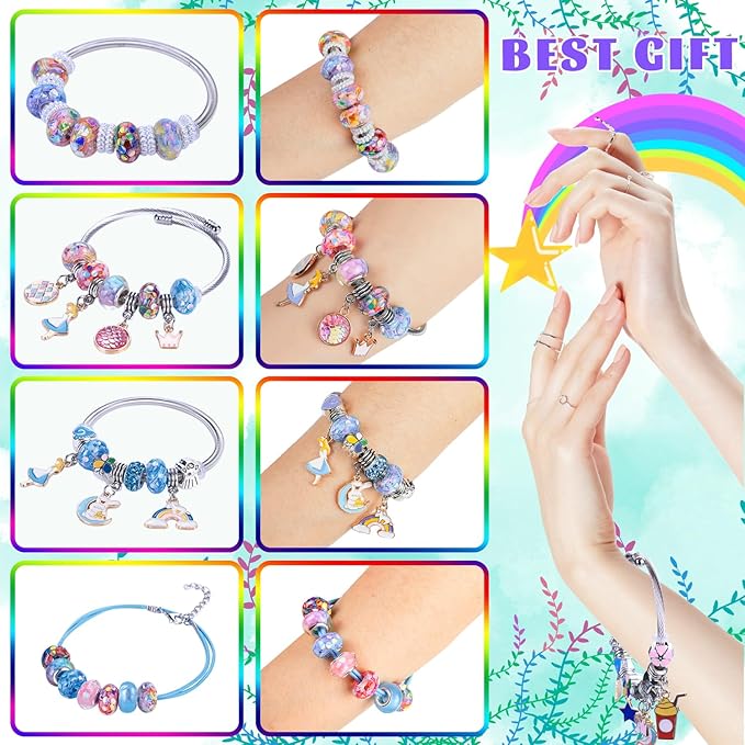 AIPRIDY Charm Bracelet Making Kit,Unicorn Mermaid Crafts Gifts Set Can Inspires Imagination and Creativity,Jewelry Making Kit Perfect Gifts for Girls 5-12 Years Old (104 Pieces)-CubbioJoy