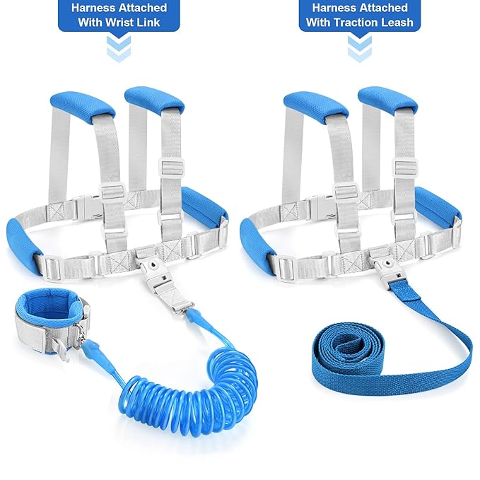 Accmor 3 in1 Toddler Harness Leash, Soft Kid Harness with Anti Lost Wrist Link, Baby Leash, Leash for Toddlers, Child Walking Harness Kids Leash Wristband Rope Belt with Lock for Baby Boys-CubbioJoy