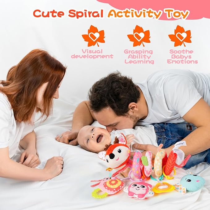 Car Seat Toys, Cute Deer Car Seat Toys for Babies 0-6 Months Boy, Stroller Toys with Crinkle, Teether, Music Box, Rattle, BB Squeaker for 0 3 6 9 12 Months Babies Infant Boys Girls Gifts (Cute Deer)-CubbioJoy