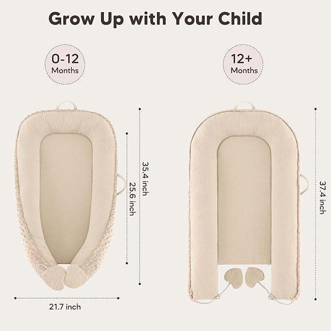 Baby Lounger - Infant Lounger Pillow for Newborn 0-24 Months, Soft, Breathable & Portable Baby Lounger Pillow for Boys & Girls, Cozy Baby Floor Seat for Home & Travel (Beige)-CubbioJoy