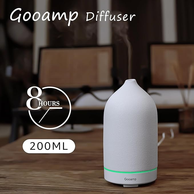 200ML Ceramic Essential Oil Diffuser - Ultrasonic Aromatherapy & Humidifier with 7-Color LED Lights, Auto Shut-Off, White, 1H/3H/6H Timer | Scent for Home,Office,Yoga-CubbioJoy