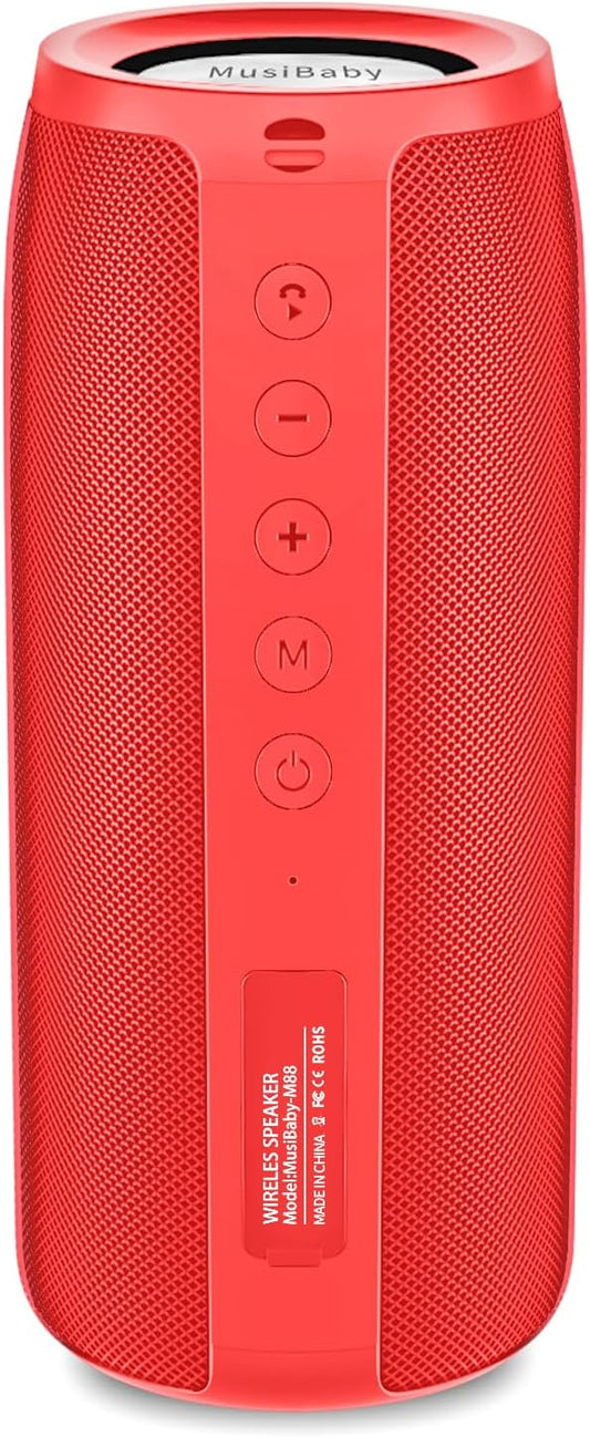 Bluetooth Speaker,MusiBaby M88 Speakers,Dual Pairing, Bluetooth 5.3,Loud Stereo Sound,Booming Bass,30H Playtime for Home& Outdoor Party,Beach,Portable Speaker,Gifts(Red)-CubbioJoy