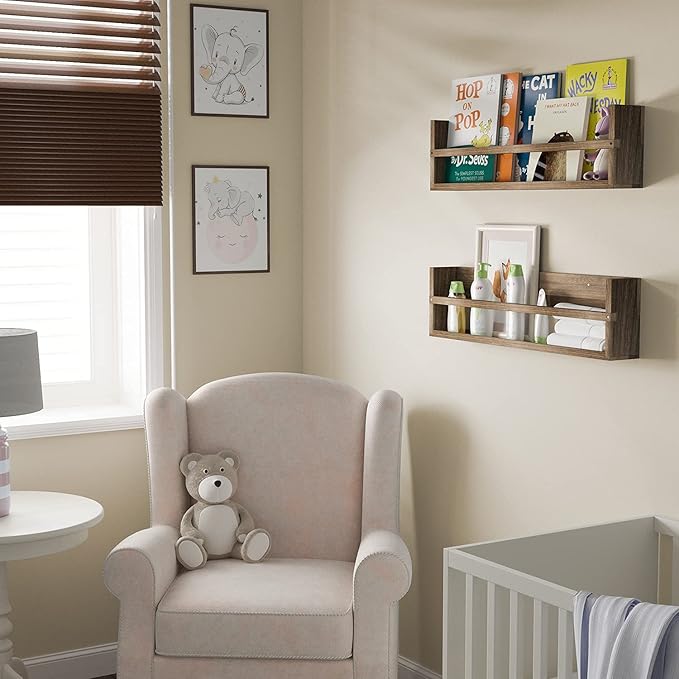 brightmaison Polynez 30" Floating Shelves for Nursery & Kids Room - Wall Multiuse Book Shelves, Set of 2 Brown Wood-CubbioJoy