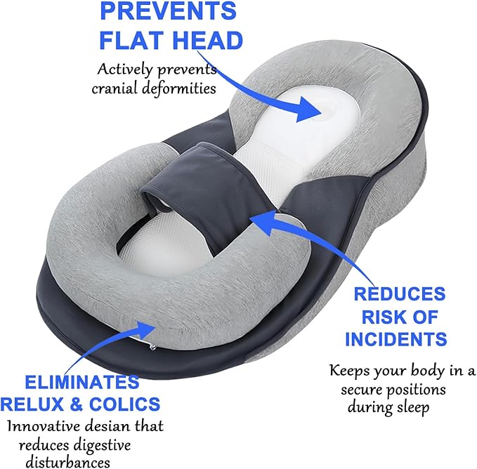 Baby Wedge Pillow for Newborn, Baby Lounger Pillow, Acid Reflux Breastfeeding Pillow for Reducing Spit-Up, with Safety Strap-CubbioJoy