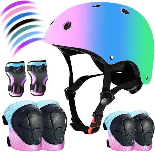 Kids Bike Helmet Set Adjustable for Children, Boys, Girls and Teenagers Aged 3-8 Years Includes Elbow, Knee, Wrist Guards Children's Helmet Protection Set for Bikes SkateboardsRollerskates-CubbioJoy