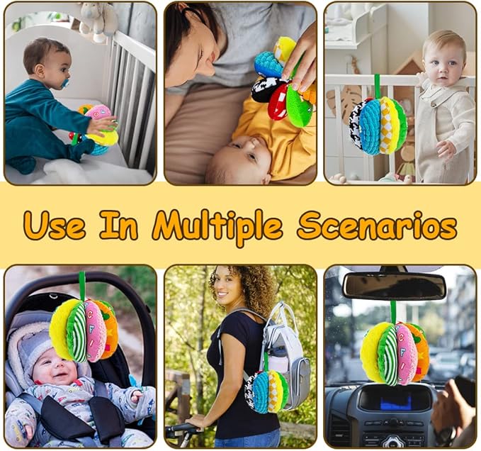 8-in-1 Sensory Balls for Infant Toddlers,Rainbow Fabric Baby Toy for Sensory Development,Montessori Toys for Babies 6-12 Months,8 Different Sensory Tactile Textures with Crinkle Rattle Squeakers-CubbioJoy