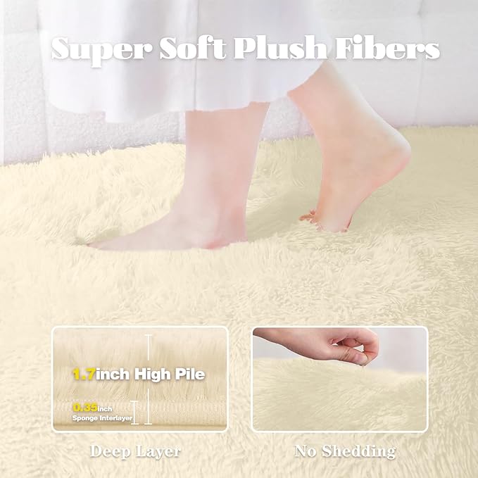4x6 Area Rug for Living Room: Fluffy Shag Soft Washable Rugs Fuzzy Plush Indoor Carpet for Bedroom Nursery Playroom Dorm Kids Girls Boys Room (Cream White, 4'x6')-CubbioJoy