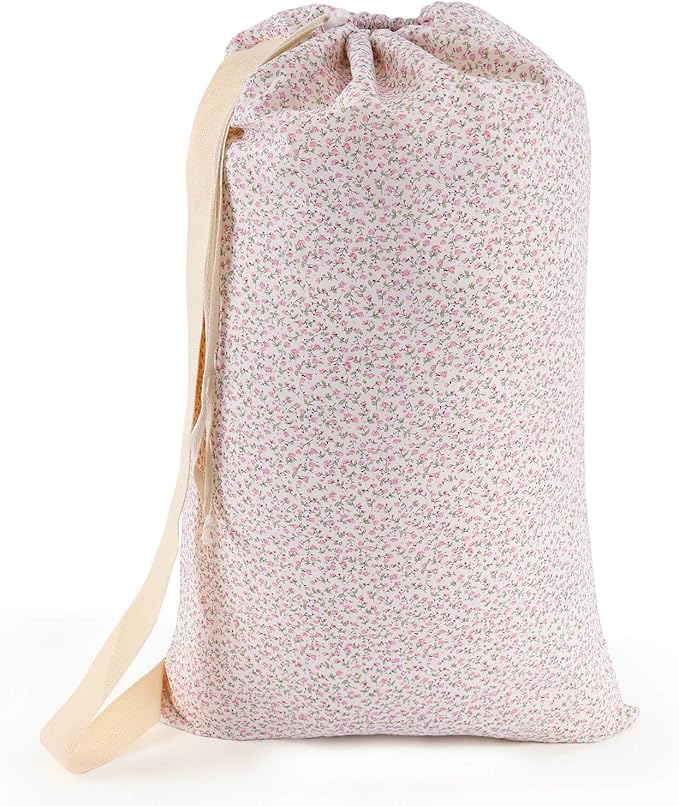 College Laundry Bag, Dirty Clothes Laundry Bag With Drawstring Handles For College Dorm Laundromat Apartment Travel Camp 29" X 18" Women Girls Back To School Birthdays Gift, Pink Florals-CubbioJoy