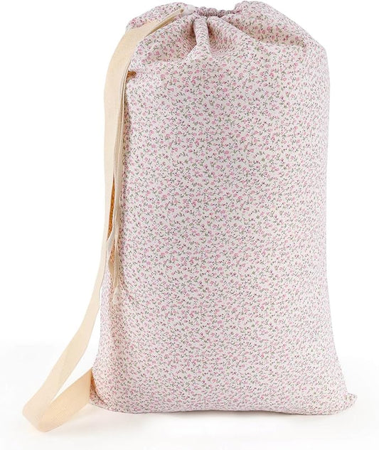 College Laundry Bag, Dirty Clothes Laundry Bag With Drawstring Handles For College Dorm Laundromat Apartment Travel Camp 29" X 18" Women Girls Back To School Birthdays Gift, Pink Florals-CubbioJoy