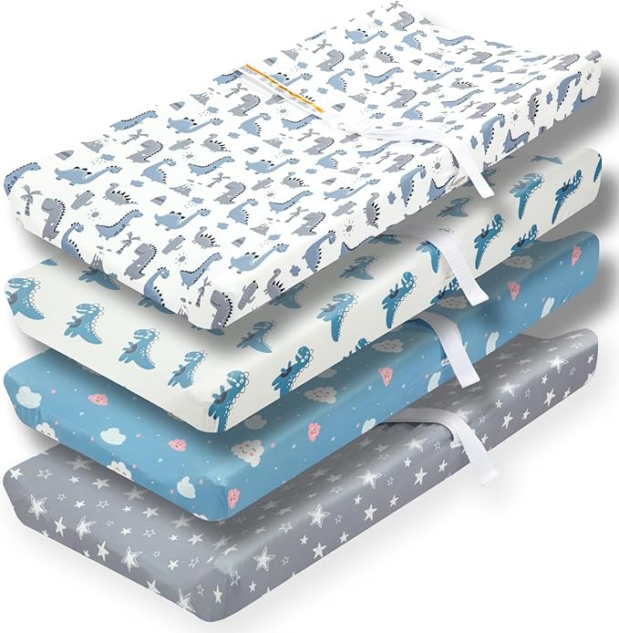 4 Pack Soft Baby Boy Sheets Dinosaur Star Cloud Soft Polyester Neutral Unisex Fitted Sheets Set for Baby Boys-CubbioJoy