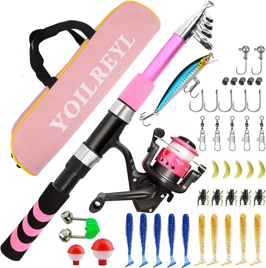 Collapsible Telescopic Fishing Rod and Reel Combo Push Button Small Fishing Pole Kit Beginner Youth Boys Fishing Starter Set Tackle-CubbioJoy