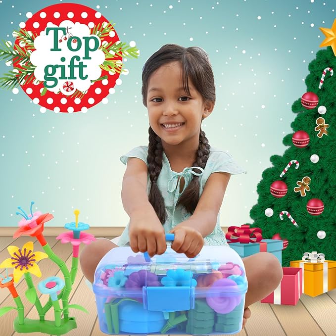 BIRANCO. Flower Garden Building Set - Grow up! Fun Stacking Toys for Toddlers and Kids Age 3-6 Year Olds, Educational Activity for Preschool, Cool STEM Gardening Gifts for Girls (138 PCS)-CubbioJoy