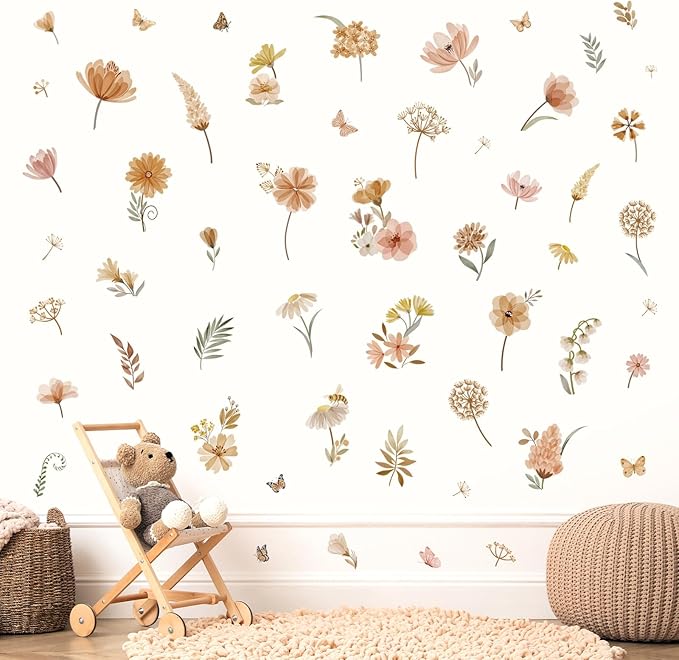 decalmile Boho Flower Wall Decals Wildflower Dandelion Grass Wall Stickers Girls Bedroom Living Room Kitchen Wall Decor-CubbioJoy