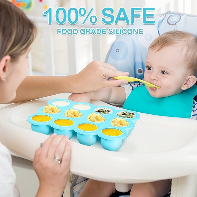 3 Pcs Baby Food Storage Container 12 Cup Silicone Baby Food Freezer Tray with Lid Stackable Reusable Silicone Baby Food Freezer Storage Tray for Food Vegetable Fruit Puree and Breast Milk (Blue)-CubbioJoy