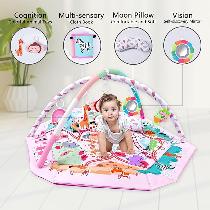 Baby Gym Play Mat, 8-in-1 Tummy Time Mat & Activity Gym, Washable Ball Pit, Infant Play Mat with Detachable Toys for Sensory Exploration and Motor Skill Development-CubbioJoy