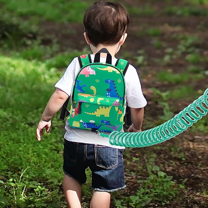 Accmor Toddler Backpack Leash with Anti Lost Wrist Link, Cute Mini Child Walking Harnesses Keep Kids Close Back Pack Rope Tether Rein for Baby Boys (Green/Dino)-CubbioJoy