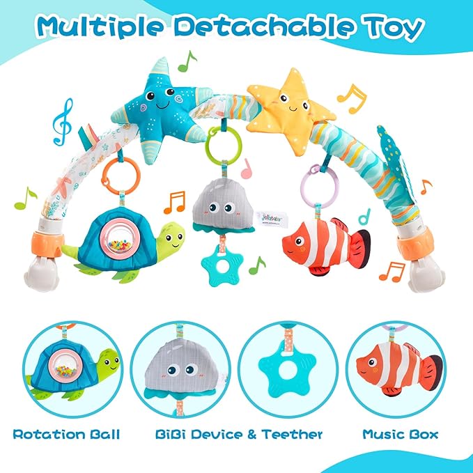 Jollybaby Musical Bassinet Stroller Crib Mobile Toy for Baby 0-6-12 Months, Infant Clip On Arch Hanging Toy with Music, Montessori Sensory Nursery Mobiles Attachment Toy for Newborn Gift - Starfish-CubbioJoy