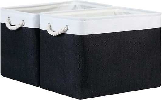 Bidtakay Black Storage Bins Storage Baskets for Shelves Decorative Basket Set of 2 Fabric Cloth Bins for Organizing 16x11.8x11.8 in Large Tall Baskets with Soft Handles for Home Office Living Room-CubbioJoy