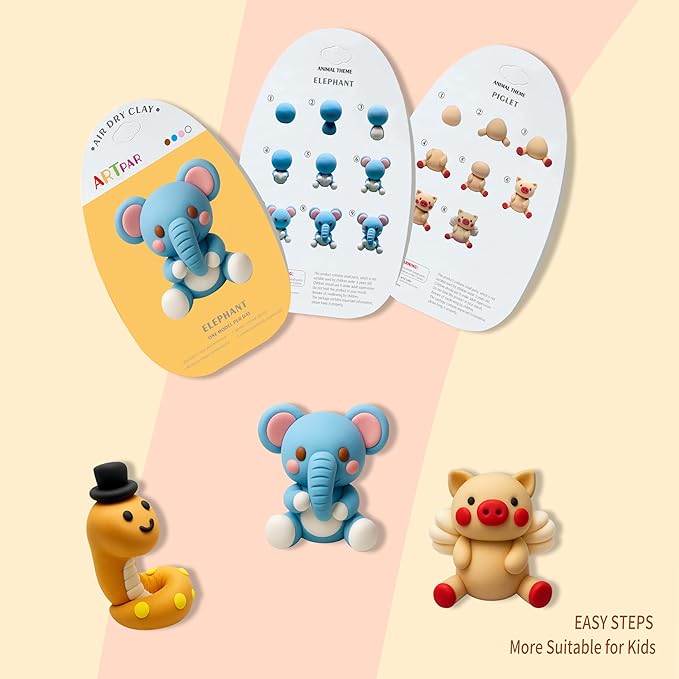Air Dry Clay Kits for Kids-Modeling Magic Clay,12 Animals DIY Molding Clay Art Crafts Set,Ultra Light & Soft, Safe & Non-Toxic with Sculpting Tools & Tutorials, Unique Gifts for Boys & Girls-CubbioJoy