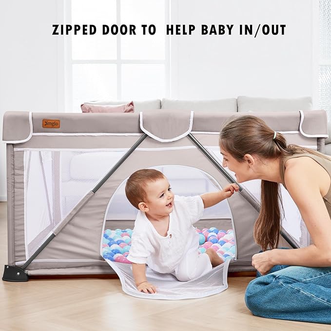 Baby Playpen Foldable, Playard for Babies and Toddlers, Portable Playpen Activity Center with 50 Balls+2 Handles for Travel, Indoor & Outdoor Play Pen with Mesh 50''x50''-CubbioJoy